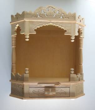 Teakwood Sevan Wood Open Front Round Designed Temple Pooja Mandir