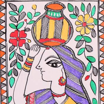 Imithila Madhubani Mithila Painting Of Depicted Women Carrying