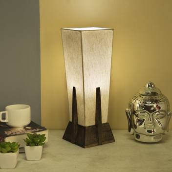Homesake Bedside Table Lamp Retro Style Walnut Wood Finish Pyramid Table Lamp With Khadi Fabric Shade Nightstand Mini Desk Lamps For Bedroom Living Room Baby Room Bookcase Table Lamp Price In India