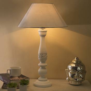 Homesake Floral Carved White Wood Table Lamp With White Shade