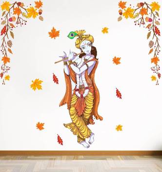 Rawpockets Decals Lord Krishna And Autumn Leaf Large Size Wall