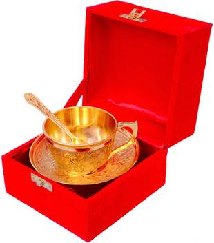 Indian Craft Villa Gold Plated Royal Tea Cup Saucer With Onw Spoon