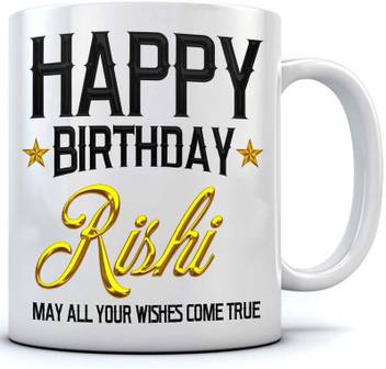 Ramposh Happy Birthday Rishi Name Printed Ceramic Coffee 350 Ml