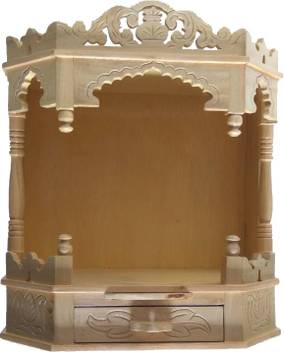 Teakwood Sevan Wood Open Front Round Designed Temple Pooja Mandir