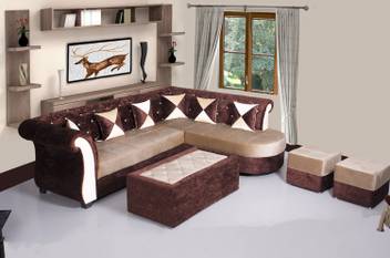 Bharat Lifestyle Dl Diamond Fabric 3 2 Cream Brown Sofa Set