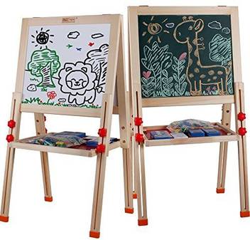Generic Kids Drawing Board Wooden Double-sided Magnetic Art Easel  Adjustable Chalkboard with Tray Alphabet Numbers for Preschool Learnin -  Kids Drawing Board Wooden Double-sided Magnetic Art Easel Adjustable  Chalkboard with Tray Alphabet