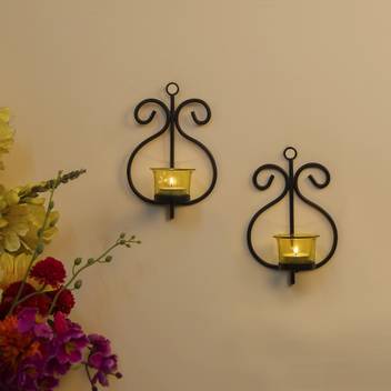 Homesake Set Of 2 Decorative Wall Sconce Candle Holder With Yellow