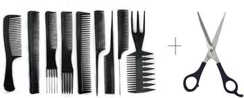 Prime Salon Hair Styling Comb Set Black Set Of 9 Professional