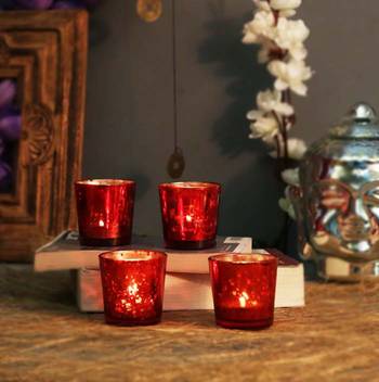 Homesake Cardinal Mercury T Light Holder Glass Tealight Holder Set