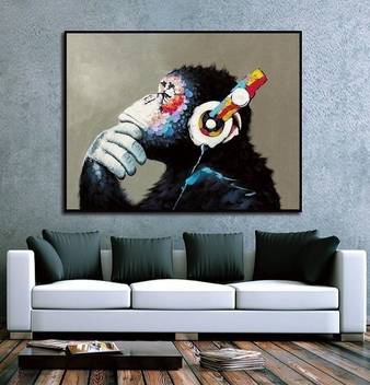 Ah Decals Monkey Listen Music Headphone Painting Without Frame