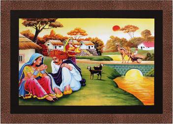 Art N Hub Rajasthani Village Theme With Acrylic Glass Painting
