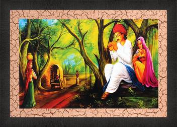 Art N Hub Rajasthani Village Theme With Acrylic Glass Painting