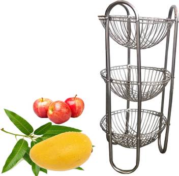 Kuber Industries Stainless Steel Three Tier Fruits Vegetables
