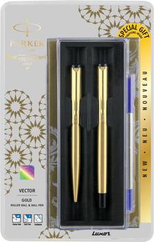 GENUINE PARKER VECTOR GOLD GT ROLLERBALL PEN GOLD BLUE INK NEW ORIGINAL