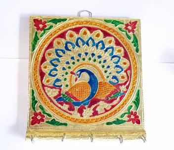 Sv Traders Handcrafted Minakari Key Holder Peacock Design Square