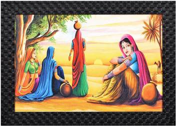 Craftdeal Village Scene Satin Matt Texture Framed Uv Art Painting