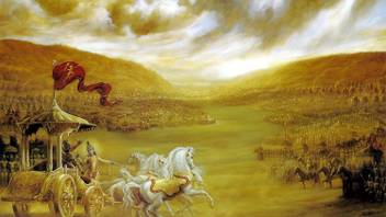 Indian Art Painting Mahabharat Bhagavad Gita Krishna And Arjuna In The Battlefield Of Kurukshetra Premium Quality Poster For Home And Office Decor Paper Print Art Paintings