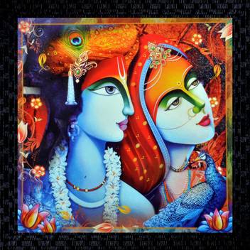 Janki Radha Krishna Modern Art Wall Painting Canvas 14 Inch X 14