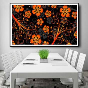 Animated Orange Color Flower Wall Decor Poster For Living Room No