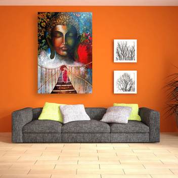 Inephos Unframed Canvas Painting Beautiful Buddha And A Monk Art