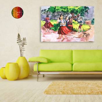 Inephos Unframed Canvas Painting Indian Village Tribal Art Wall