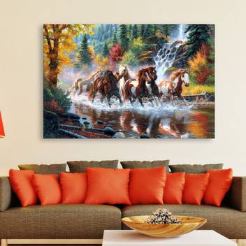 Inephos Unframed Canvas Painting 7 Horses Running Vastu Wall