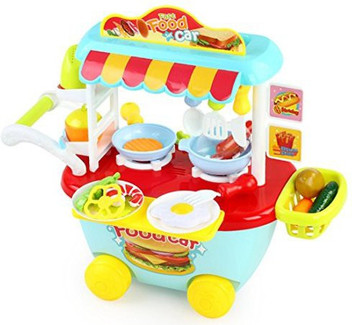 Kids Pretend Role Play BBQ Cooking Toy Set Playset Chair Children Gift Blue