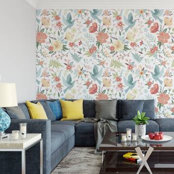 Destudio Large Birds And Flowers In Pastel Colors Peel And Stick