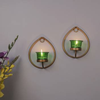 Homesake Set Of 2 Decorative Golden Drop Wall Sconce Candle Holder