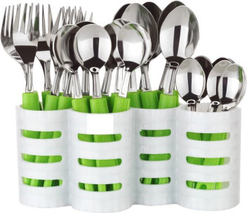 24 Piece Coloured Handle Cutlery Set with Cutlery Holder Stainless Steel Green 24 Piece Coloured Handle Cutlery Set with Cutlery Holder Stainless Steel Green