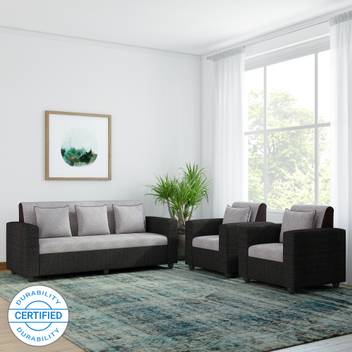 Bharat Lifestyle Tulip Fabric 3 1 Black Sofa Set