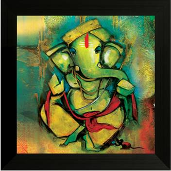 Saf Ganesh Framed Uv Digital Reprint 12 Inch X 12 Inch Painting