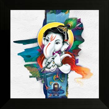 Saf Ganesh Framed Uv Digital Reprint 12 Inch X 12 Inch Painting