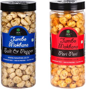 New Tree Jumbo Makhana Salt Pepper Jumbo Makhana Peri Peri Combo Of 2 Total Weight 180gm Assorted Nuts Price In India Buy New Tree Jumbo Makhana Salt Fried makhana quick home snack. flipkart