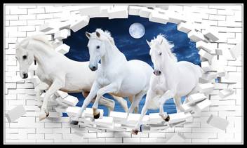 Vastu Poster White 3 Horse Vastu Painting Running Horses Vastu