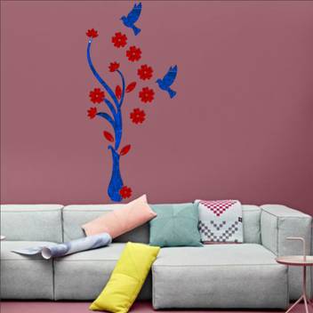 Look Decor Extra Large Flower Pot With Birds Code18acrylic Sticker