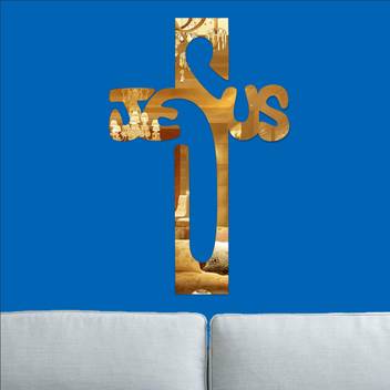 Look Decor Extra Large Jesus Cross Golden Code 9acrylic Sticker