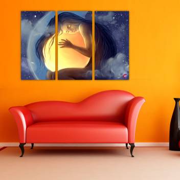 Chandras Abstract Alon Girl 3 Frame Panel Canvas Wall Art Canvas