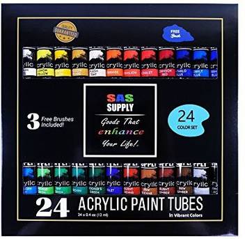 Sas Supply Acrylic Painting Set By 24 Rich Vibrant Colors For