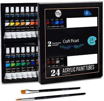 Craft Picart Acrylic Paint Set 24 Colors With 2 Free Brushes By Perfect For Canvas Wood Ceramic Non Toxic Vibrant Colors P Acrylic Paint Set 24 Colors With 2 Free Scoop up a considerable amount of paint using a dry brush and apply it to the canvas. craft picart acrylic paint set 24