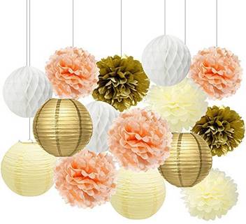 Generic Cream Peach Gold White Tissue Paper Pom Poms Paper Flowers