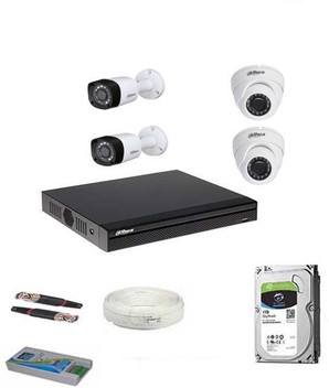 Kit vid/éo Surveillance DAHUA Full HD 4 cam/éras d/ômes de 2 Mpx