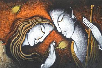 Lord Krishna Radha Painting Paper Print Religious Decorative