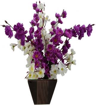 Kaykon Supreme Artificial Flowers With Big Designer Wooden Pot 17 White Purple Orchids Artificial Flower With Pot Price In India Buy Kaykon Supreme Artificial Flowers With Big Designer Wooden Pot 17
