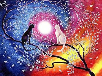 Sqailer Diamond Painting Kit Moon Cat Embroidery Rhinestone Cross