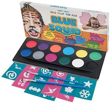 Blue Squid Face Paint Kit For Kids 12 Colours 30 Stencils 2