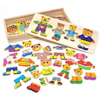 wooden teddy bear dress up puzzle