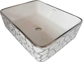 Brizzio White Silver Ceramic Pattern Wash Basin 406 Table Top Basin Price In India Buy Brizzio White Silver Ceramic Pattern Wash Basin 406 Table Top Basin Online At Flipkart Com