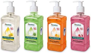 Himalaya Combo Of Pure Hands Multi Fragrance Sanitizer 500 Ml Pack Set Of 4 Packs Lemon Green Apple Orange And Litchi Fragrance Hand Sanitizer Pump Dispenser Price In India Buy
