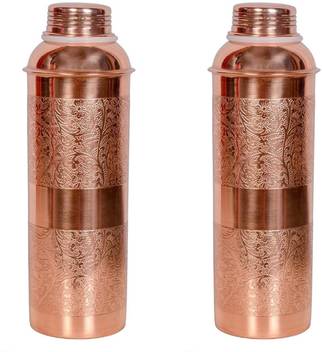 Flipkart Com Rvold 100 Pure Copper Water Bottle Decent Embossed Design On Out Side Pack Of 2 750 Ml Flask